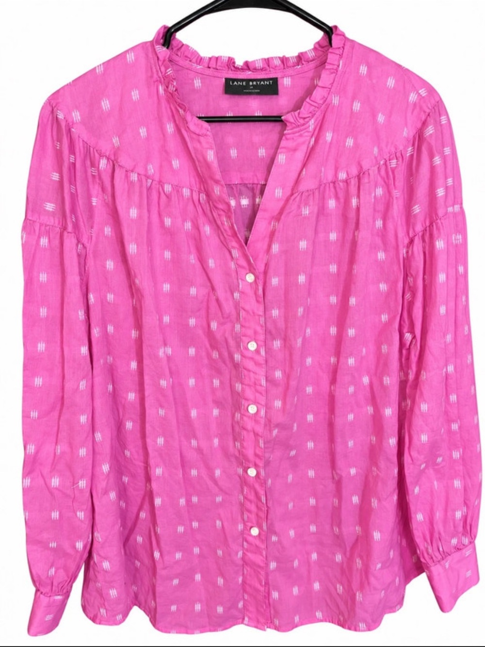 Lane Bryant Hot Pink Button-Front Ruffle Collar Blouse